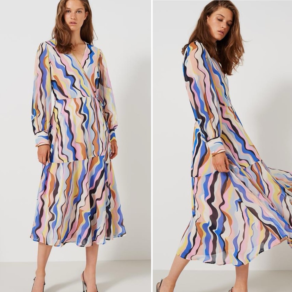 MARELLA Multicolor Wave Pattern Midi Dress